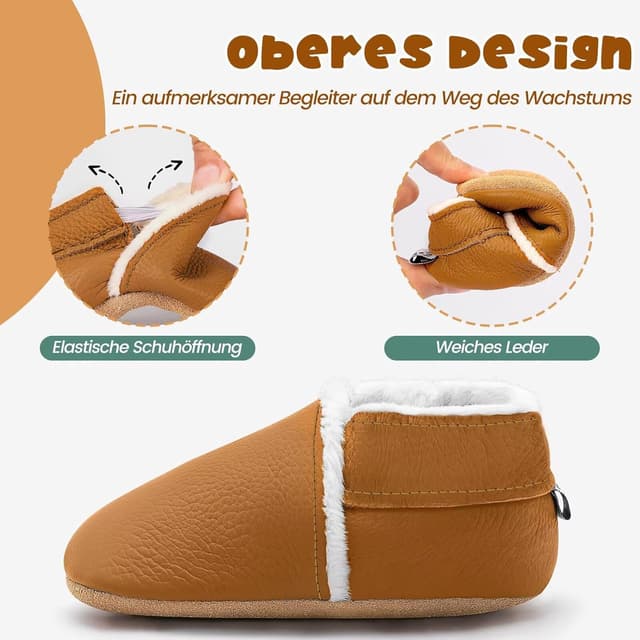 Detalle de HMIYA Weiche Leder-Krabbelschuhe mit Wildledersohle – Lauflernschuhe für Babys (0–24 Monate)
