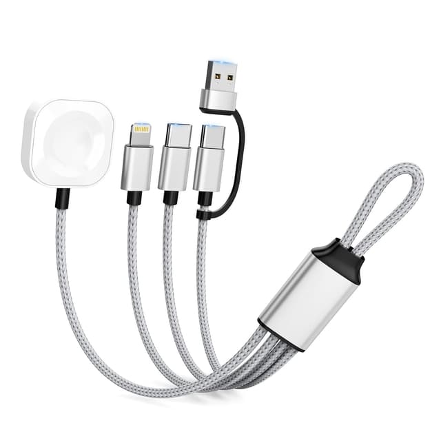 Detalle de 3 in 2 Apple Watch Charger Travel Cable (20 cm) with USB‑C/A to Apple Watch + iPhone/iPad/Android Charging