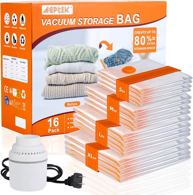 Imagen de AGPTEK 16er-Set Vakuumbeutel für Kleidung mit elektrischer Pumpe (versch. Größen) en OfertitasTOP