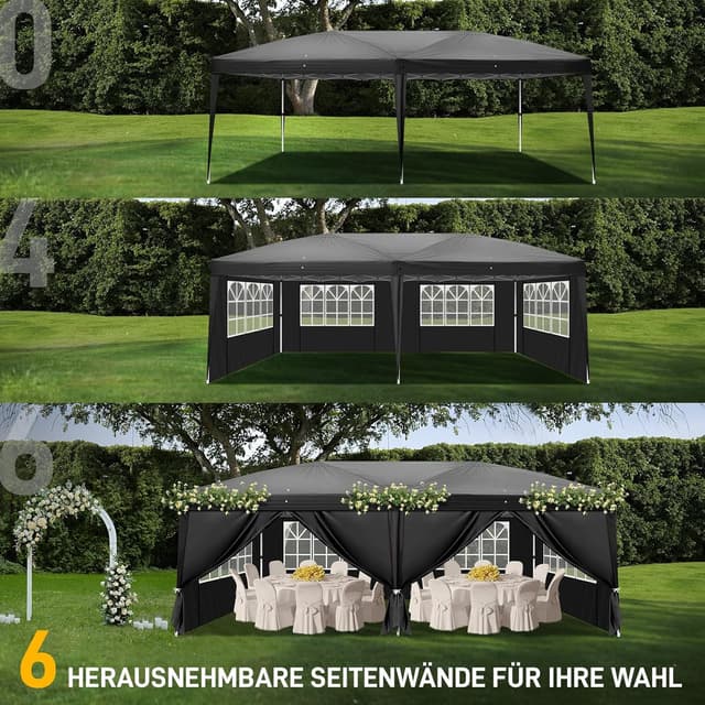 Detalle 2 de LEADZM Faltpavillon 3x6 m Pop-up mit UV-Schutz 50+, wasserabweisend und höhenverstellbarem Stahlrahmen (mit 6 Seitenteilen)