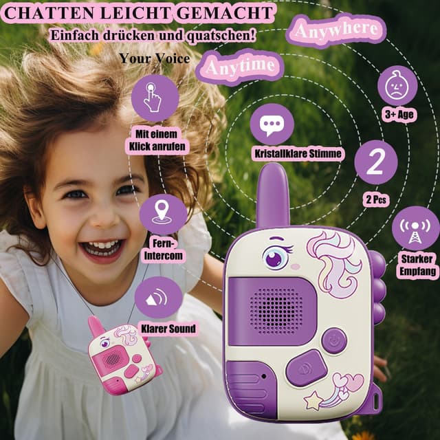 Detalle de Kinder-Walkie-Talkies (ab 3–8 Jahren) mit Einhorn-Design – robustes Spielzeug für Outdoor-Abenteuer