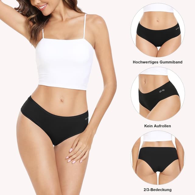 Detalle 2 de Anqier Damen-Unterhosen im 6er-Pack aus Baumwolle (95 % Baumwolle/5 % Elasthan) – bequeme Hipster-Slips