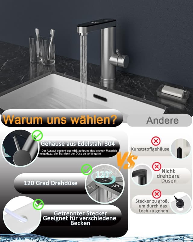 Thumbnail 3 de Edelstahl Warmwasserbereiter Hahn 120°