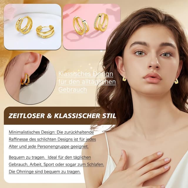 Detalle de Cangall Creolen Silber 925 mit Cubic Zirkonia (Huggie/Doppel-Creolen)