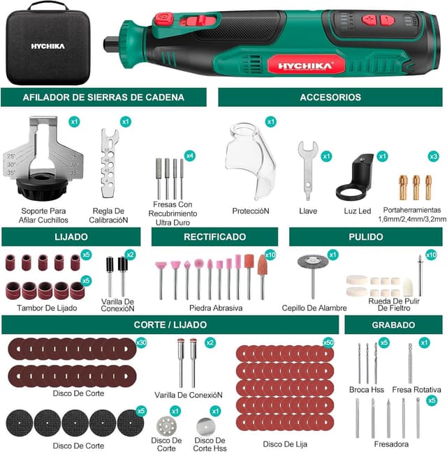 Thumbnail 6 de HYCHIKA herramienta rotativa 8V con 145 accesorios
