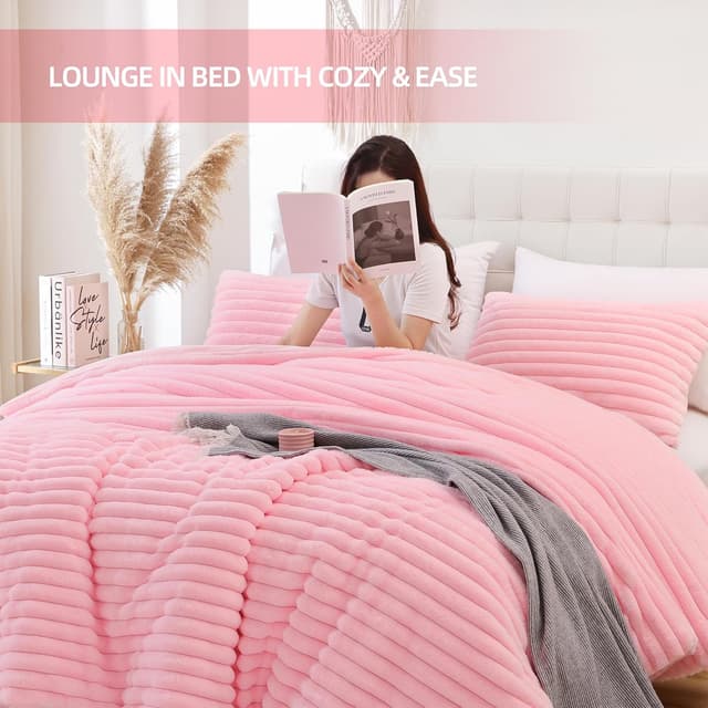 Thumbnail 5 de Smoofy Fluffy Queen Comforter Set 90x90 Pink