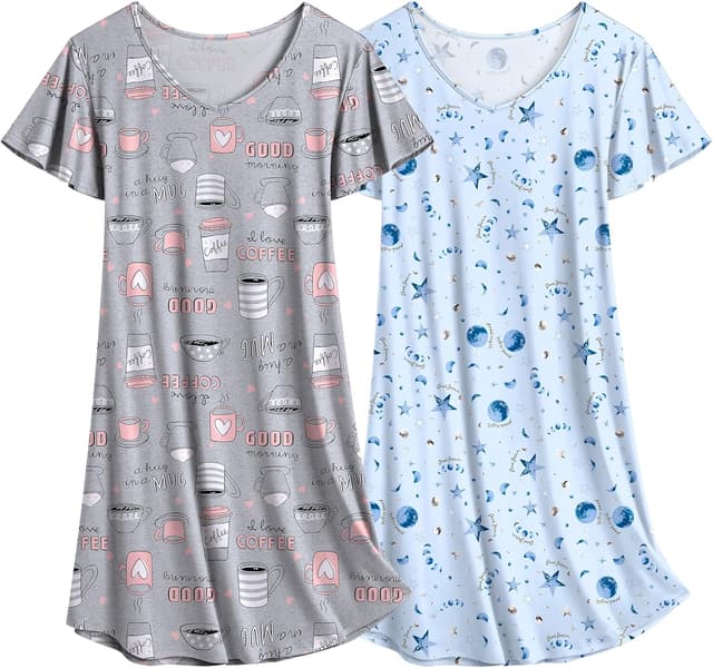 Thumbnail 6 de Ekouaer 2 Pack Women’s Nightgowns – Heart V-Neck Short Sleeve Flare Sleepshirt (S–XXL)