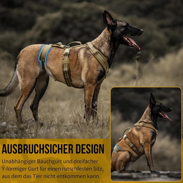 Detalle de OneTigris HOUNDLOCK Hundegeschirr mit Ausbruchschutz, gepolstertem Brustbereich und reflektierenden Nähten (Braun, M)