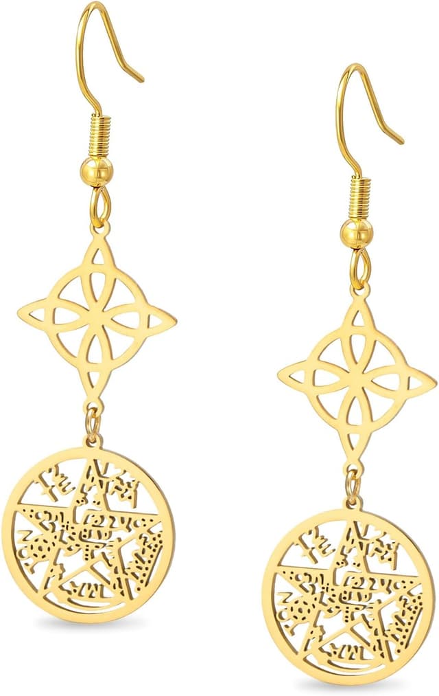 Detalle de Hexenknoten Ohrringe mit Tetragrammaton & Pentagramm Anhängern – keltischer Knoten Schmuck für Frauen