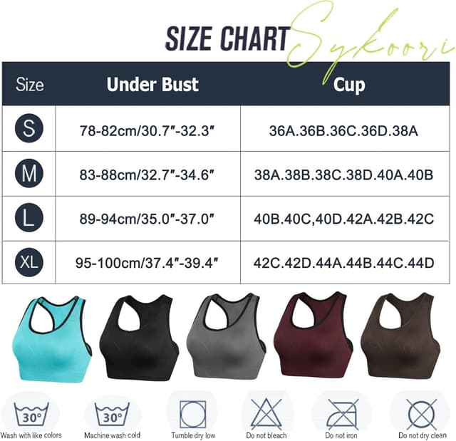 Detalle 2 de Sykooria Brassière Sport Femme en nylon/élasthanne, coussinets amovibles (S à XXL) pour yoga et entraînements