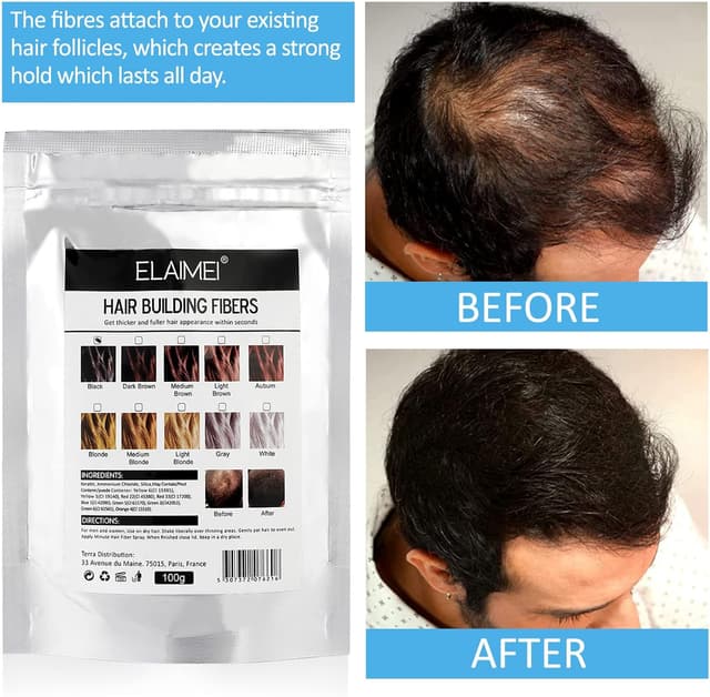 Detalle de Fibre di costruzione dei capelli alla cheratina, polvere professionale 100G – Marrone scuro