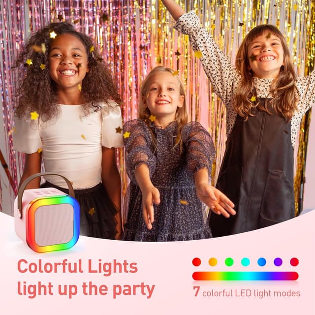 Detalle de Ankuka Microfono Bambini Karaoke con Bluetooth e cambia voce, luci LED rosa