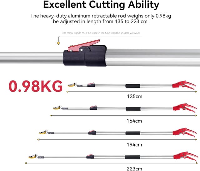 Detalle 2 de FLORA GUARD 1.3–2.2m Extendable Long Reach Pruner – Telescopic pole saw for tall trimming