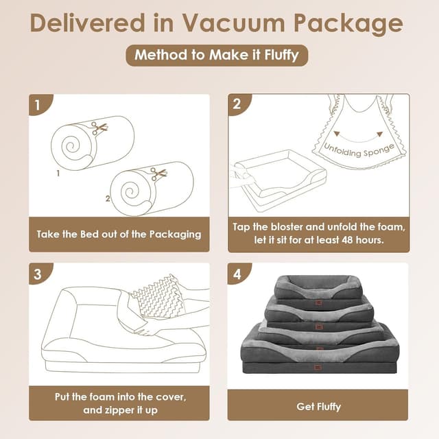 Thumbnail 6 de EHEYCIGA Orthopädisches Hundebett (122 x 89 x 18,5 cm) mit Memory-Schaum, wasserdichtem Schutz & waschbarem Bezug in Grau