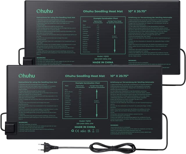 Detalle de Ohuhu Heizmatte Wärmematte für Sämlinge (2 Stück) – wasserdicht, 25 x 52 cm