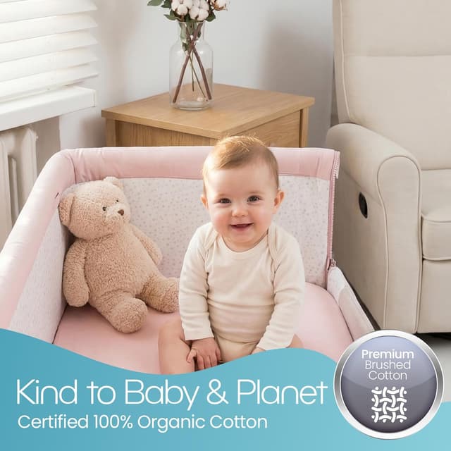 Detalle de Crib Sheets 50x90cm Organic Cotton 2-Pack in Pink (Cozee Bedside Crib Fitted Sheets)