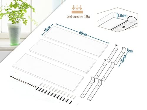 Detalle de EUGAD Estantería de pared con 3 baldas flotantes (juego de 3), MDF blanco, 60x20x7 cm y hasta 15 kg por estante