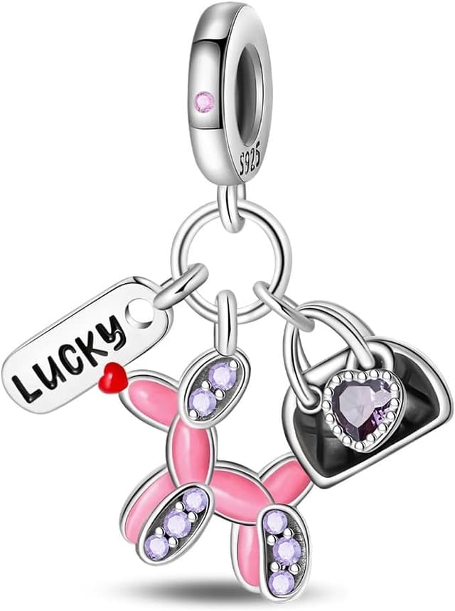 Detalle de KUNSIR Charm-Anhänger für Armband & Halskette aus 925 Sterling Silber mit Zirkonia (C16) – passend für europäische Charm-Armbänder