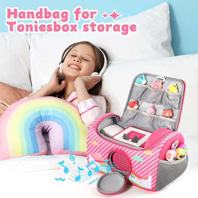 Thumbnail 6 de Jaffzora Étui de transport pour kit de démarrage Toniebox 1 & 2 (rose) avec bandoulière et fenêtre d’écoute