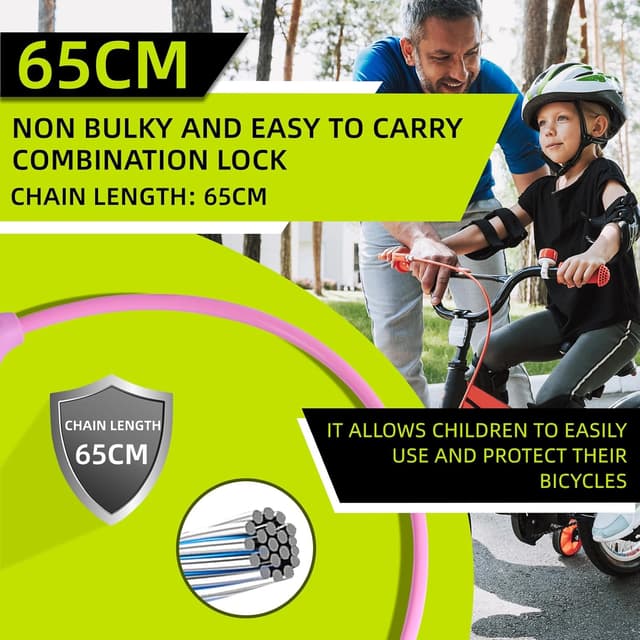 Detalle de SPGOOD Fahrradschloss mit Zahlenkombination für Kinder (4-stellig, 10 x 650 mm) – Kabelschloss für Fahrrad, Roller & Co. (Rosa)