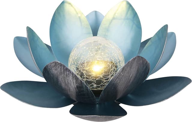 Detalle 2 de Dehner Solarleuchte Lotus (Solardeko) Ø 27,5 cm in silber/blau