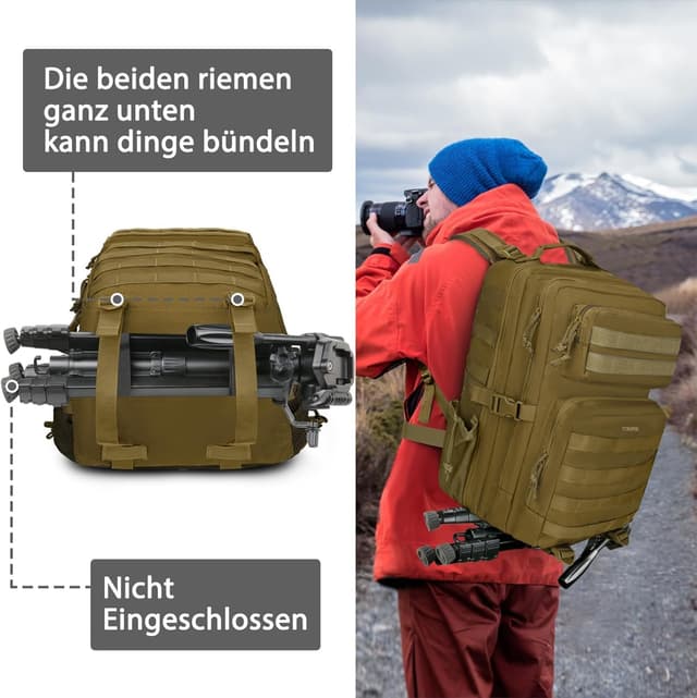 Detalle 2 de YOREPEK Tactical Rucksack 40 L Khaki