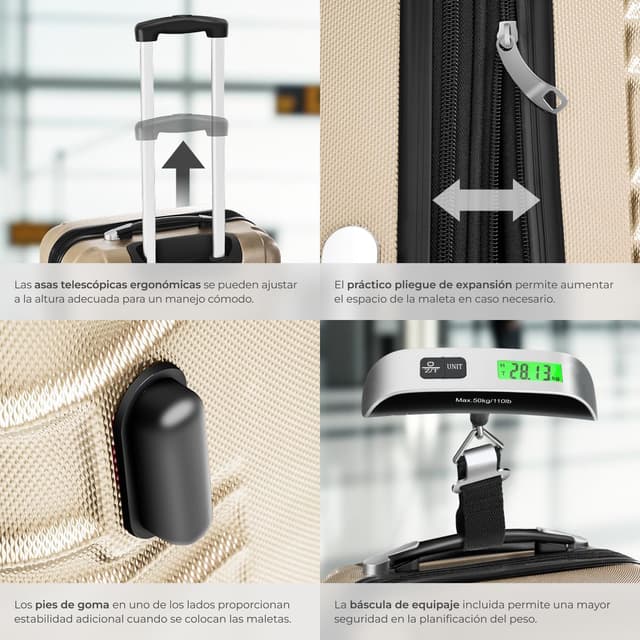 Thumbnail 2 de tectake Juego de 4 Maletas Rígidas ABS champán