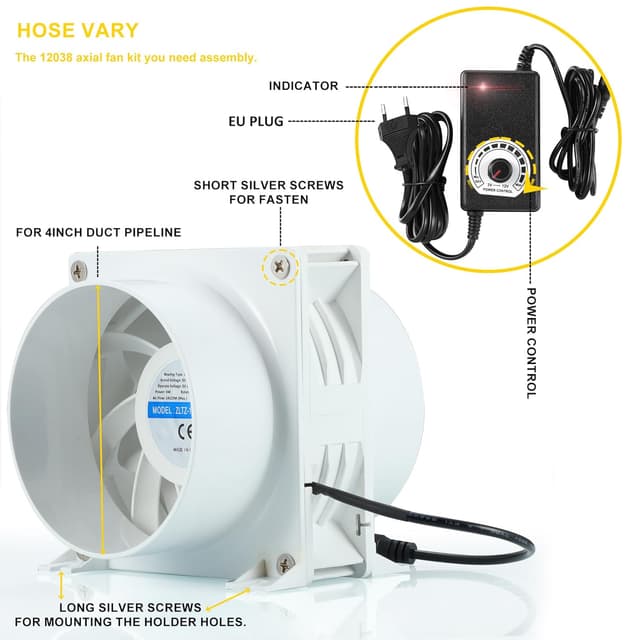 Detalle 2 de DC12V Rohrventilator (Axiallüfter) mit 0–100% PWM-Regler, passend für ⌀100 mm Schlauch