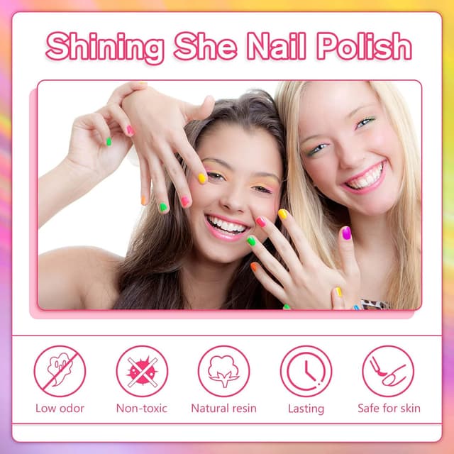 Detalle de Shining She UV Neon-Gellack-Set mit 6 Farben (Grün, Orange, Blau, Rosa, Lila) – für LED/UV und Nail Art