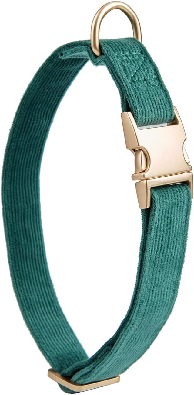 Detalle de YUDOTE Ultra-soft Dog Collar in Natural Cotton Corduroy (Medium) – Bottle Green