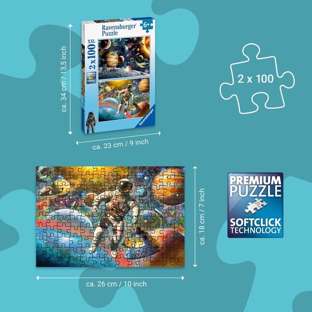 Detalle de Ravensburger Spazio: puzzle 2x100 pezzi (2 puzzle da 100) per bambini 6 anni in su, 26x18 cm