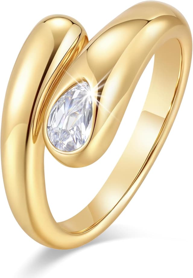 Detalle de VNOX verstellbarer Damen-Ring offen mit Geburtsstein und Zirkonia (14K Verlobungsring, teardrop-förmig)