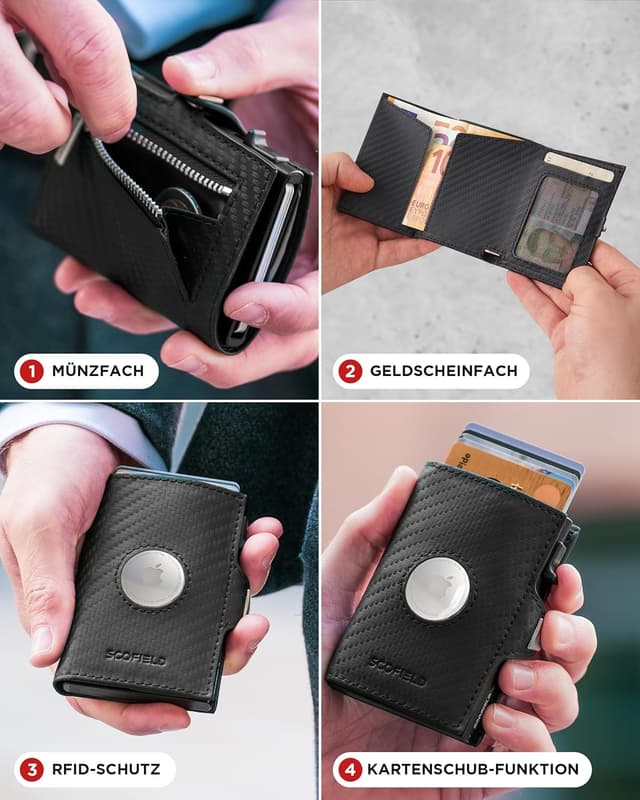 Detalle 2 de SF SCOFIELD Duality Air Airtag Wallet mit Münzfach – RFID/NFC-Schutz für Herren