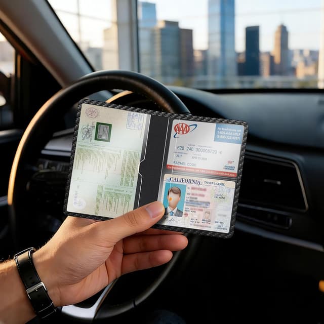 Detalle 2 de FINTIE KFZ Fahrzeugschein Hülle & Versicherungshalter mit Magnetverschluss – Kartenetui aus Kunstleder (Carbonfaser Schwarz)