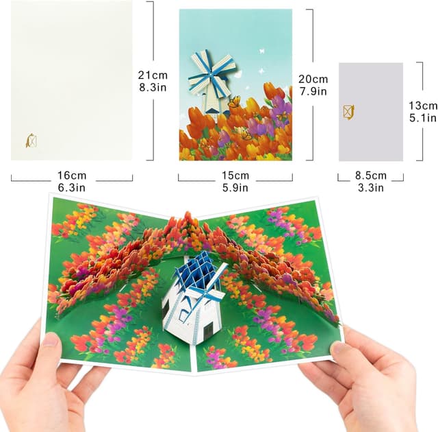 Detalle 2 de Windmühle im Tulpenfeld Pop Up Karte - Grußkarten