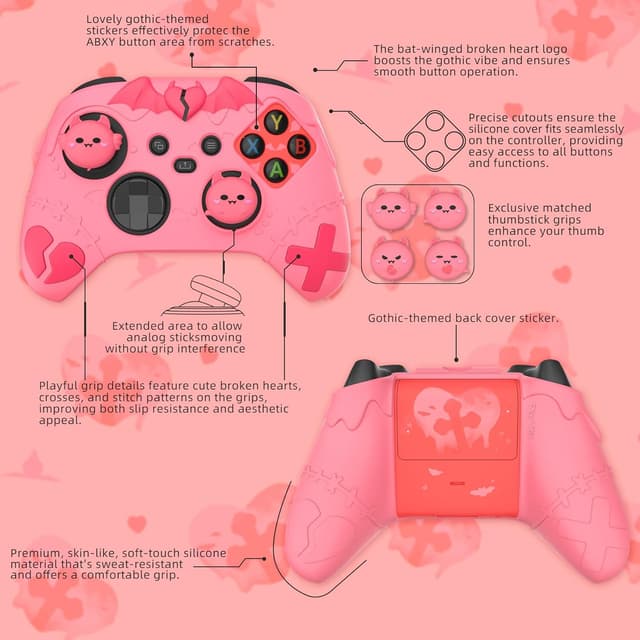 Detalle de PlayVital Gothic Imp Silicone Skin for Xbox Series X & S Controller (Peach Pink)