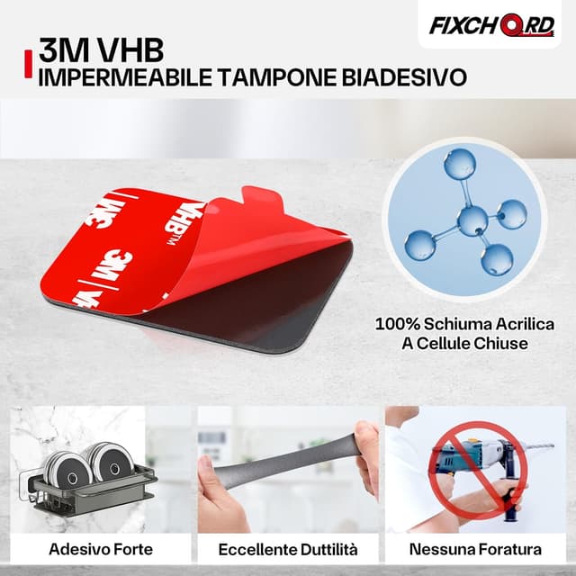 Detalle de FIXCHORD Tampone impermeabile biadesivo extra forte, 10 pezzi (44 × 34 mm) per auto, casa e videocamere d’azione