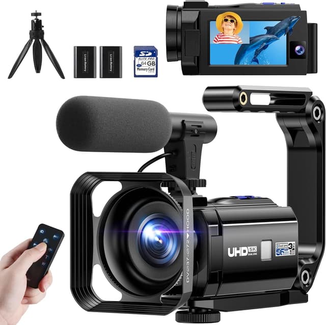 Detalle de Caméscope 5K double objectif Wi‑Fi pour vlogging, écran tactile 3 pouces 270° et vision nocturne IR