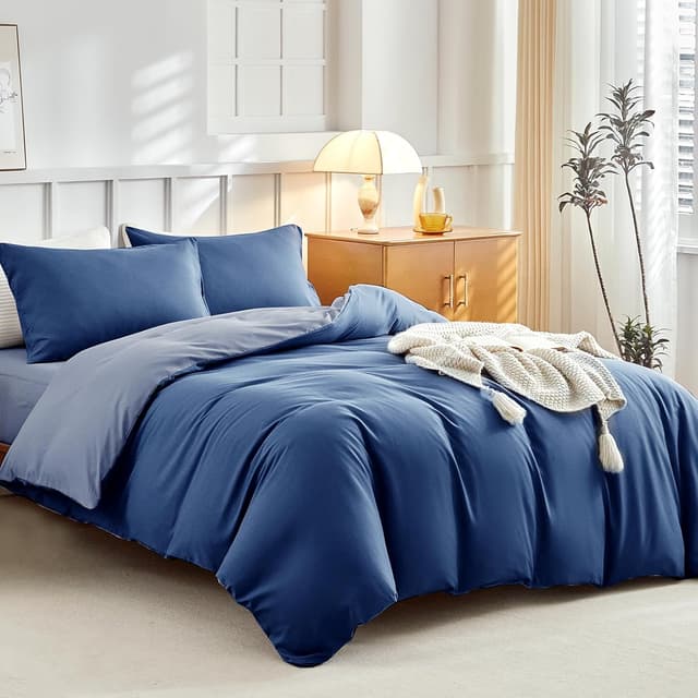 Detalle de Tokokimo Parure de lit 4 pièces en microfibre bleu marine (housse de couette 220x240 + drap housse 160x200 + 2 taies 65x65)