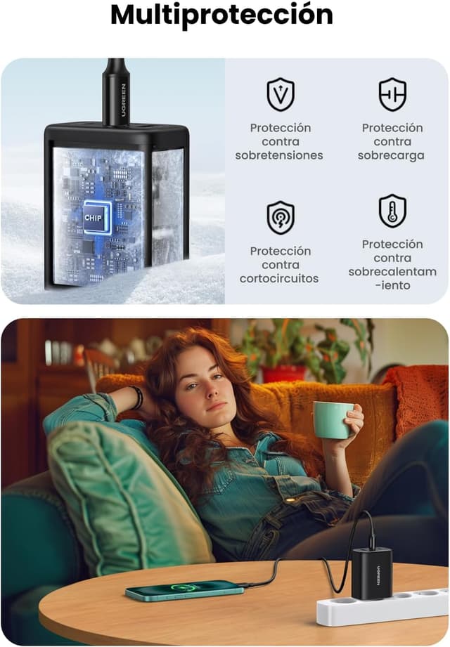 Detalle 2 de UGREEN Cargador USB C 65W ⚡ Compatible Galaxy, MacBook, iPhone