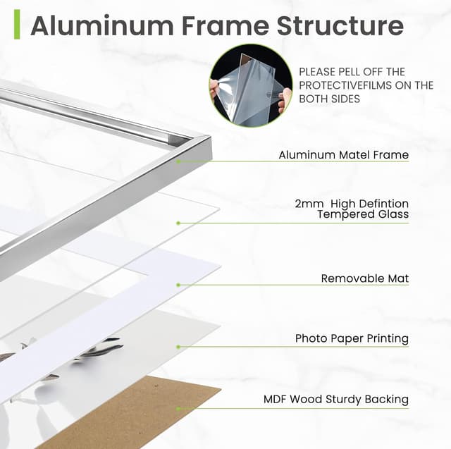 Thumbnail 4 de A4 Metal Aluminium Picture Frame (21x29.7 cm) with Mount for A5 Prints, Tempered Glass – Silver