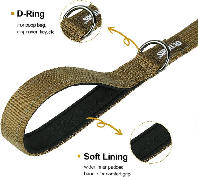 Detalle 2 de OneTigris Laisse double pour chien avec bandes réfléchissantes, M (jusqu’à 182 cm)