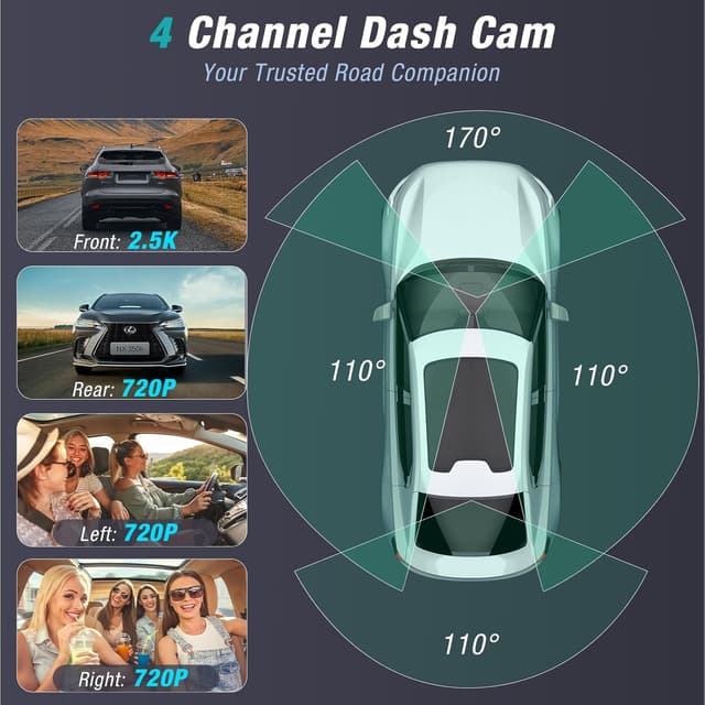 Detalle de 4 Channel 2.5K Dash Cam 64GB with 170° Wide Angle