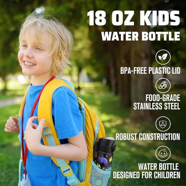 Detalle de GOPPUS Kinder Trinkflasche aus Edelstahl 550 ml mit Strohhalm und Flip-Top-Deckel (18 oz), auslaufsicher