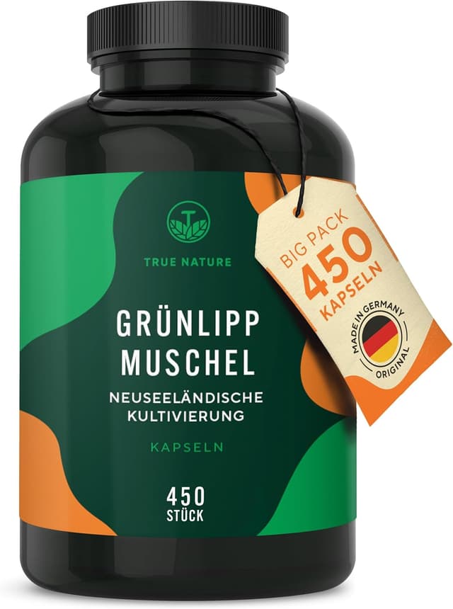 Detalle de Grünlippmuschel von TRUE NATURE® – 450 Kapseln (2000 mg Tagesdosis, gefriergetrocknet)
