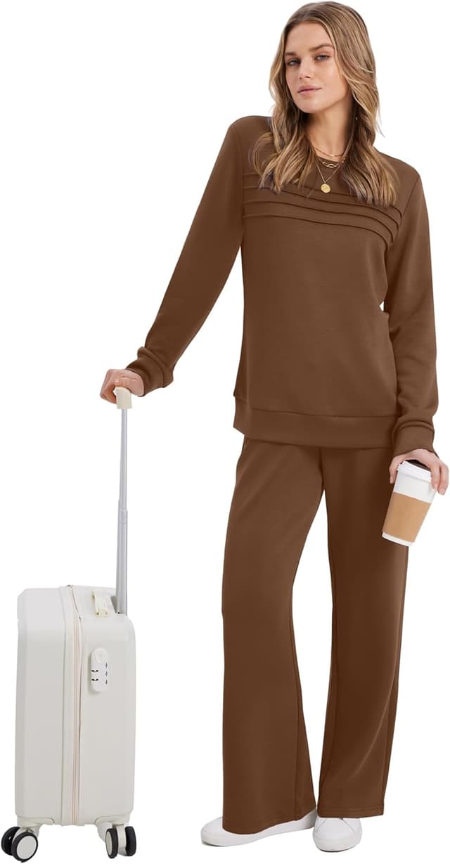 Detalle 2 de WIHOLL Women’s 2-Piece Sweatshirt & Wide-Leg Tracksuit Set for Casual Travel & Lounge