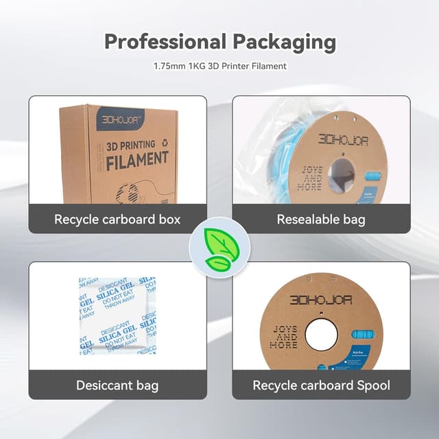 Thumbnail 6 de 3DHoJor PLA Pro 1.75mm Filament (Light Blue) – 1kg cardboard spool, vacuum sealed for most FDM printers