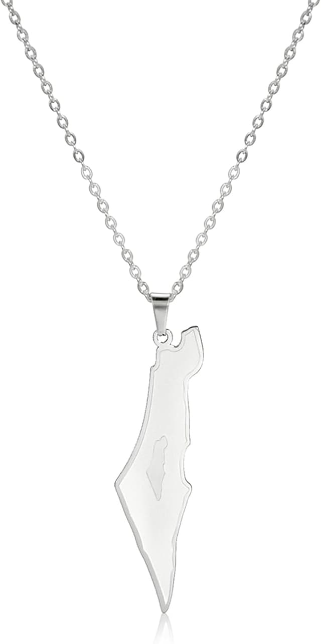 Thumbnail 6 de EUEAVAN Palästina-Halskette mit Kontur-Karten-Anhänger aus Edelstahl