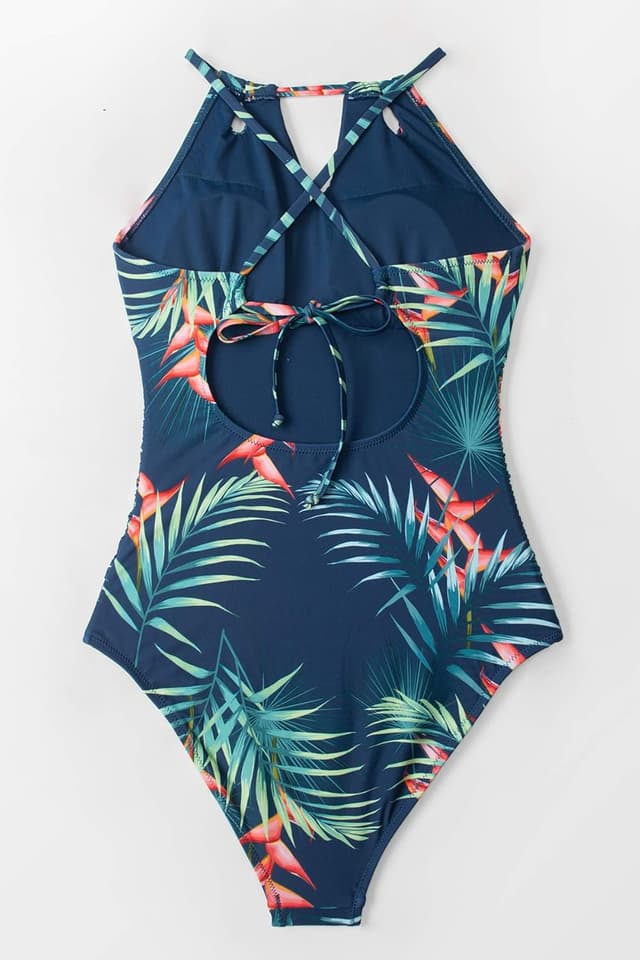 Detalle de Costume intero donna CUPSHE a collo alto con controllo della pancia e lacci sul retro