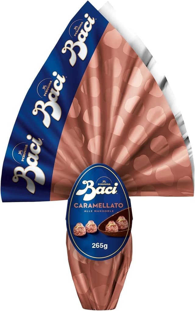 Detalle de Uovo di Pasqua 2026 Baci Perugina al caramellato alle mandorle con sorpresa e 4 cioccolatini (265 g)